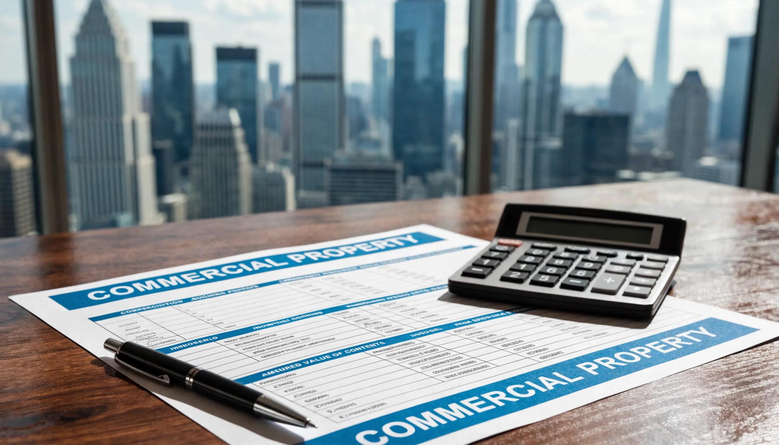 Detailed view of commercial property insurance documents and tools for landlords
