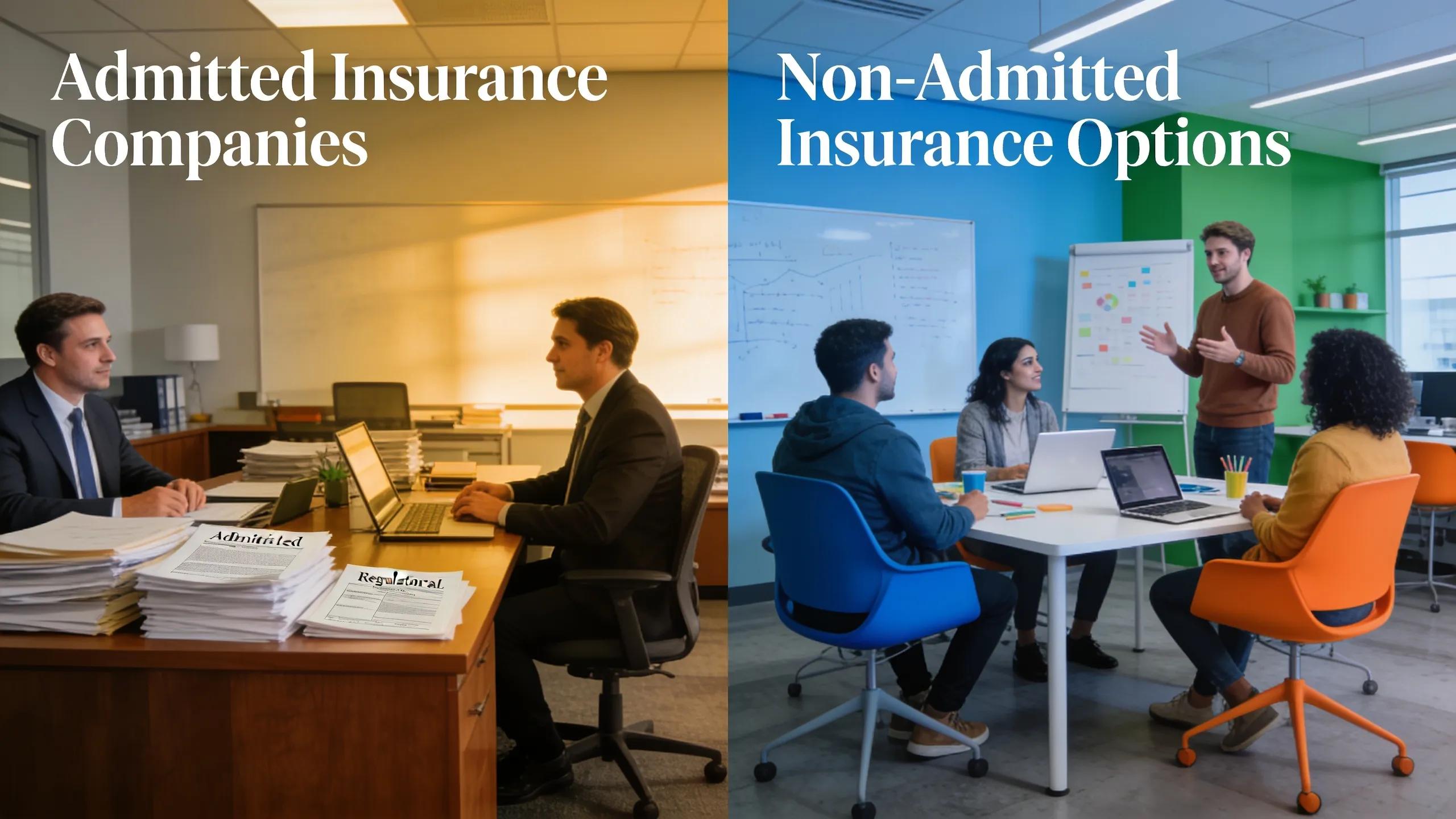 Contrasting environments representing admitted and non-admitted commercial insurance companies.