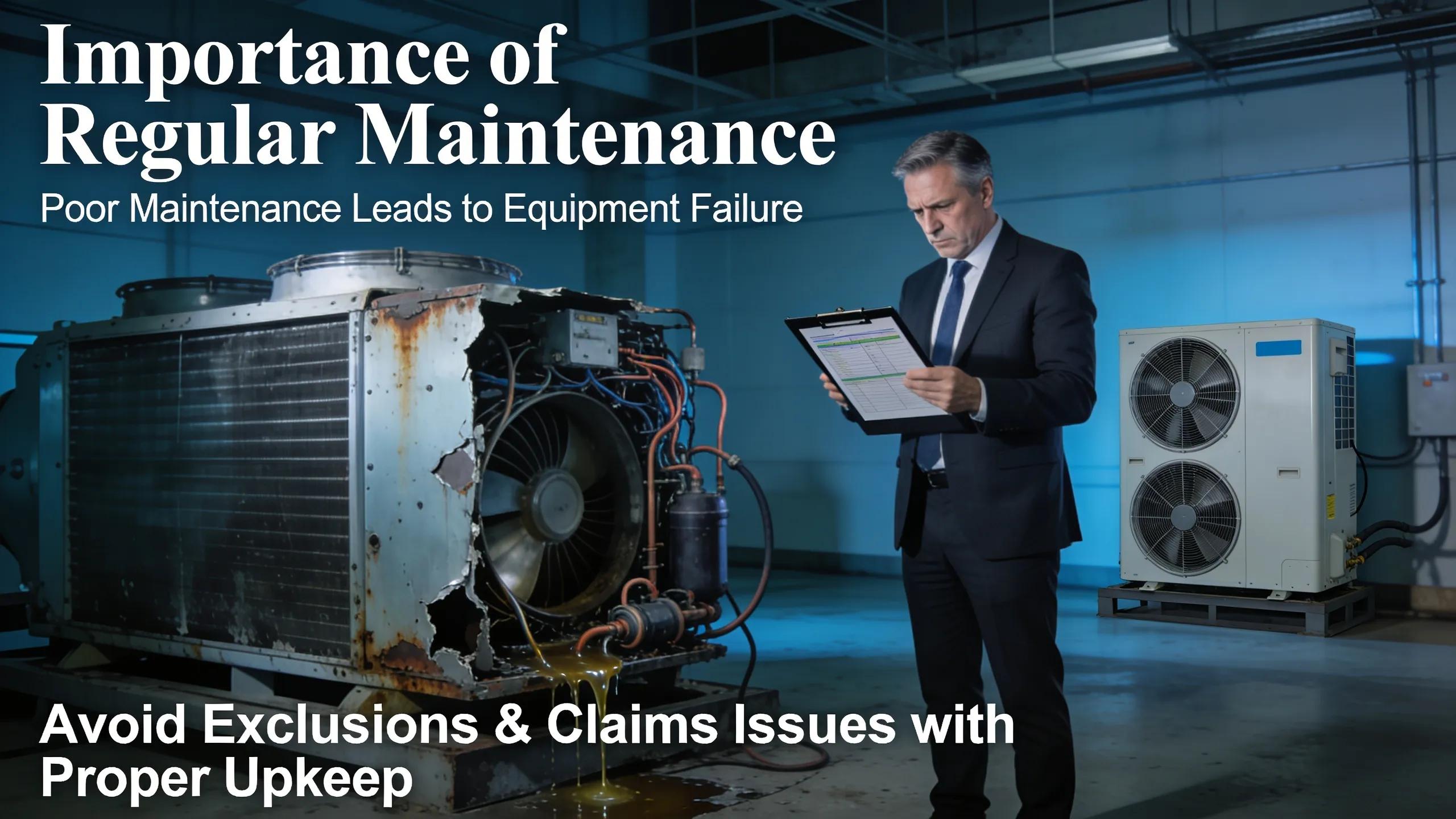 Landlord reviewing maintenance records with broken equipment illustrating the impact of maintenance exclusions