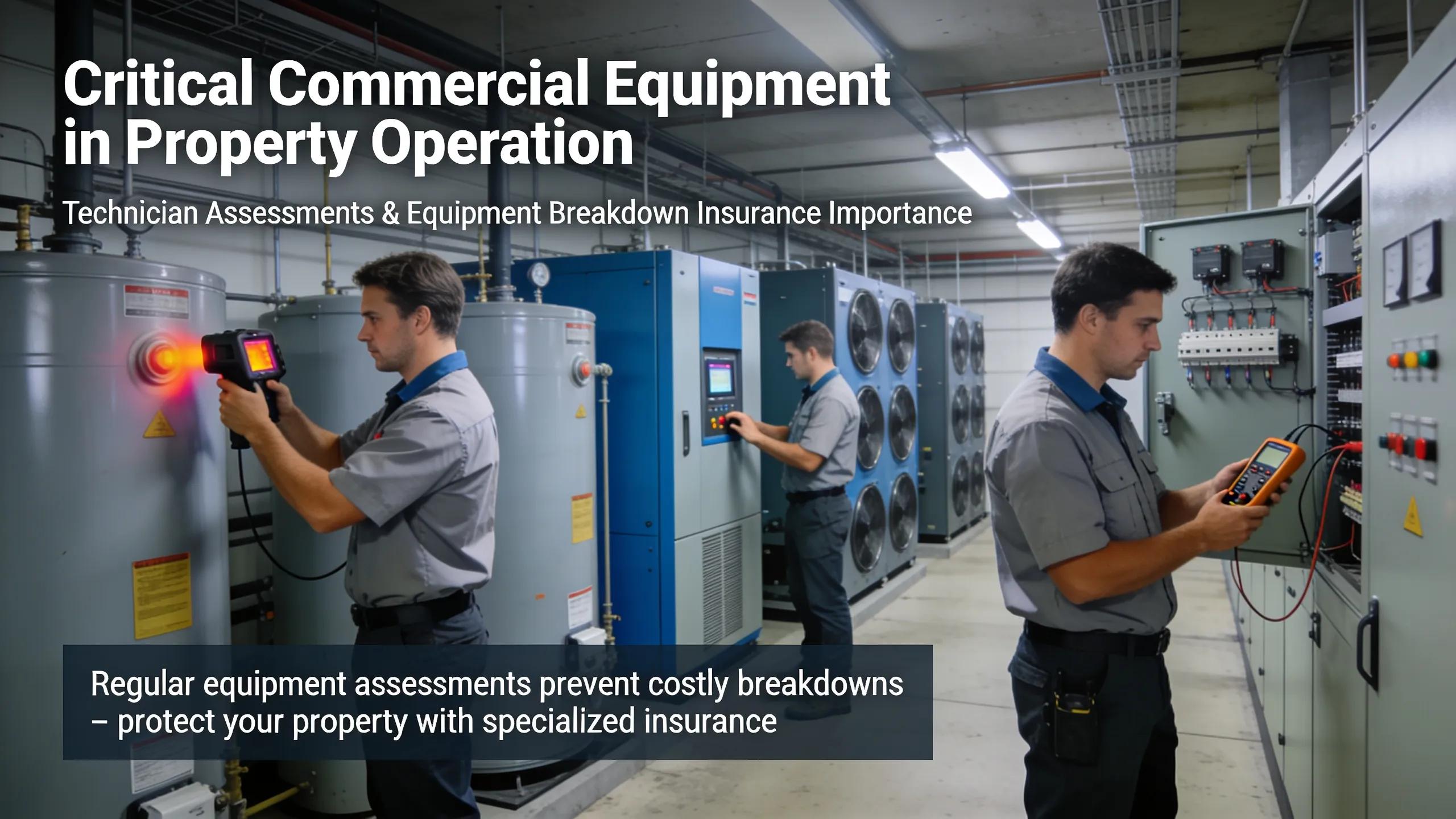 Technicians assessing critical commercial equipment like boilers and chillers in a property operation setting