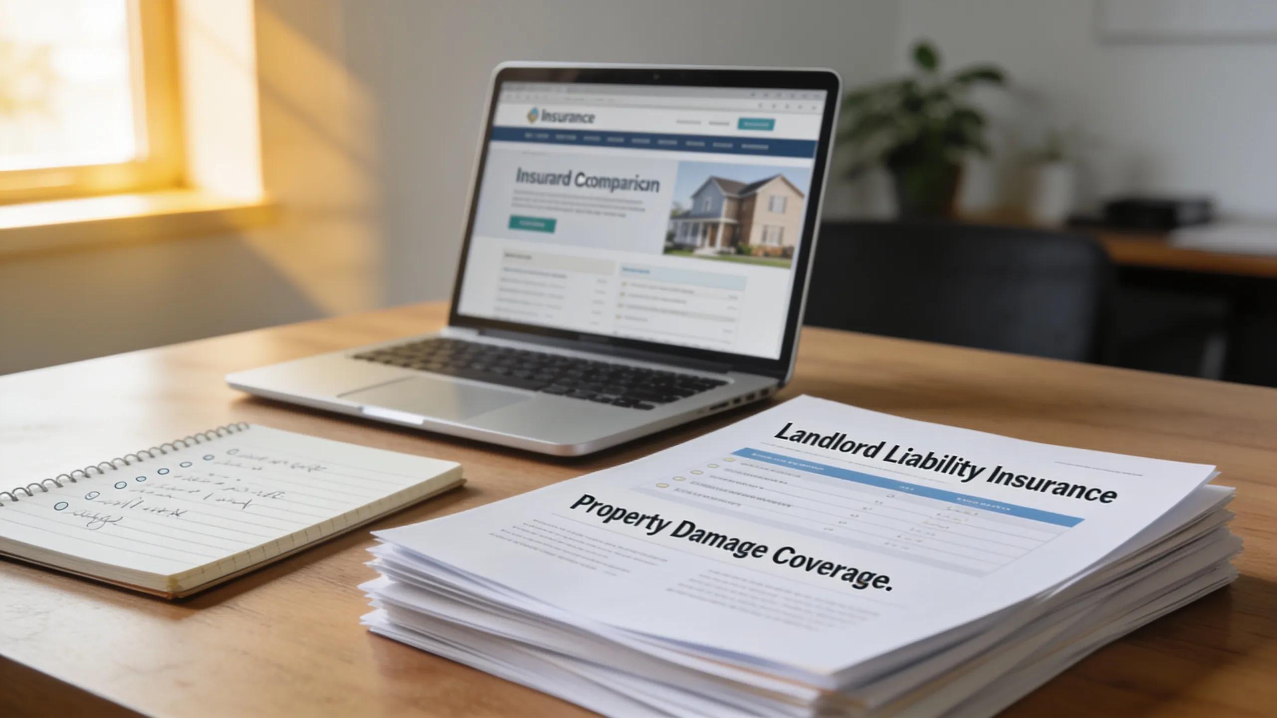A desk with insurance documents representing essential coverage options for landlords