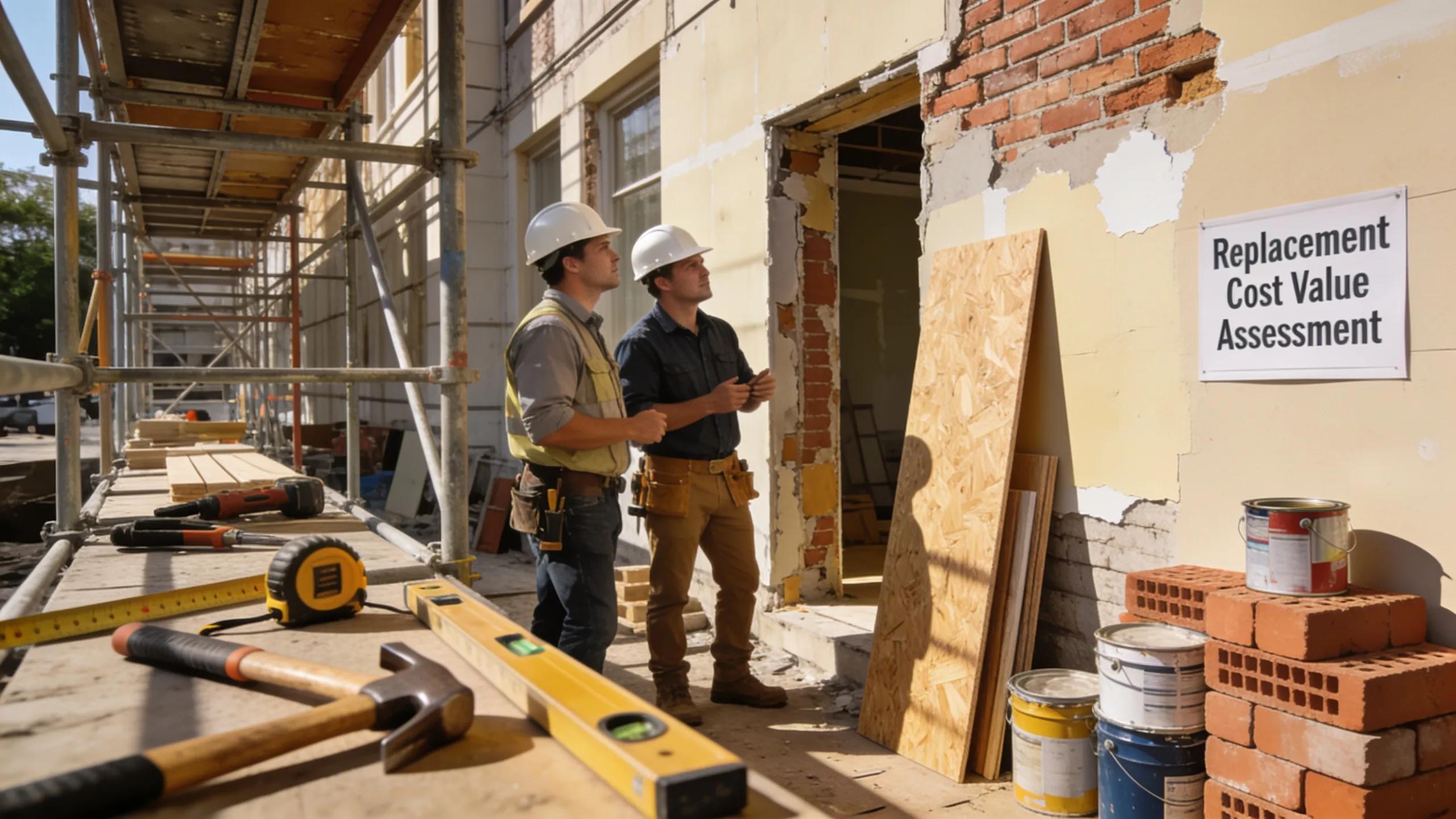 Workers assessing a commercial property at a construction site